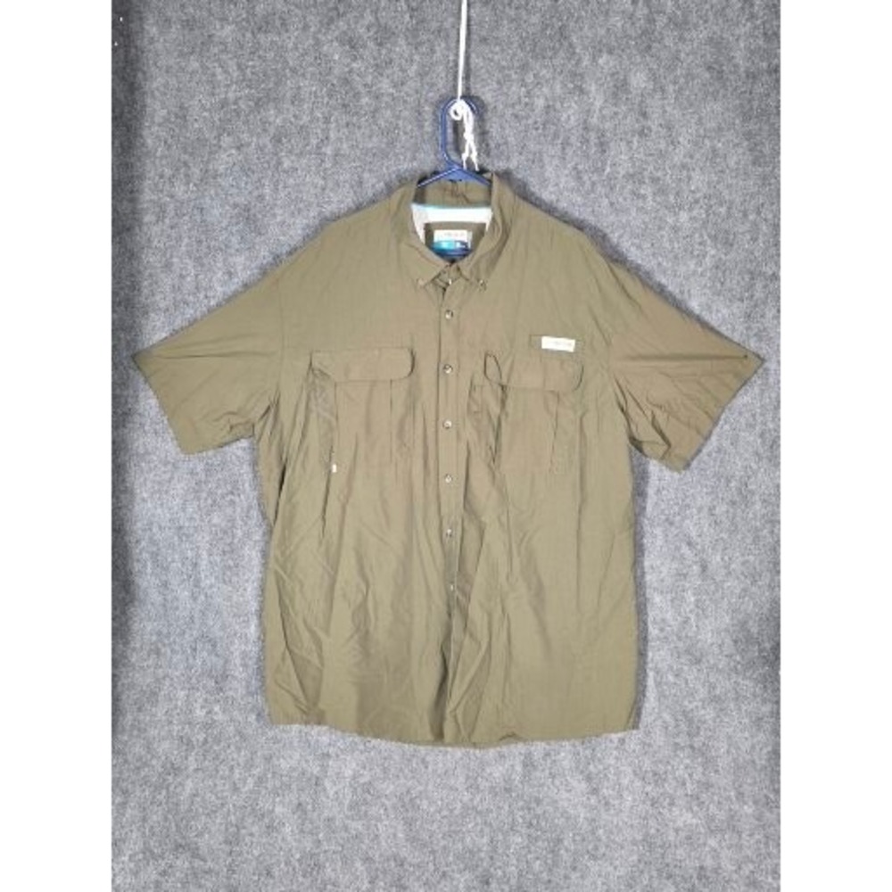 Magellan Outdoors Fish Gear Shirt Mens 2XL Olive Green Short Sleeve Fishing Work